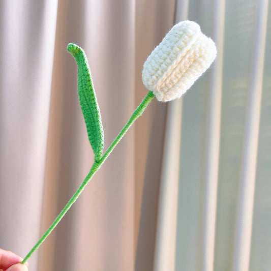 Tulipe artificielle crochetée à tige unique - 10 couleurs - Hypoallergénique - Décoration d'intérieur, bouquet de mariage, cadeau de fête des mères, décoration printanière