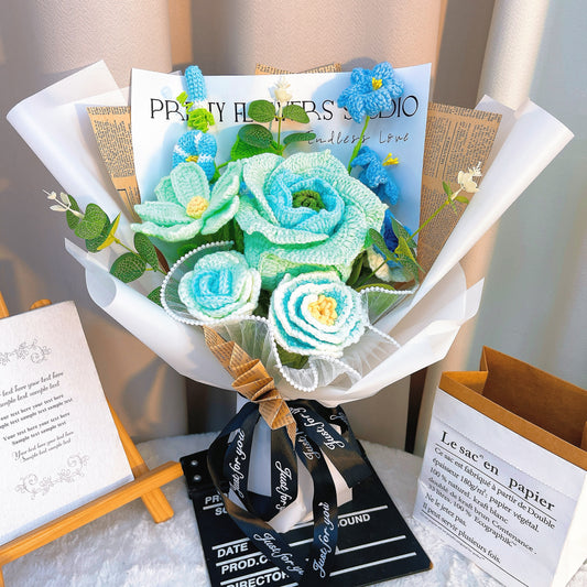 蒂芙尼藍手工鉤針編織花束——完美適用於婚禮、週年紀念、生日及各種特殊場合