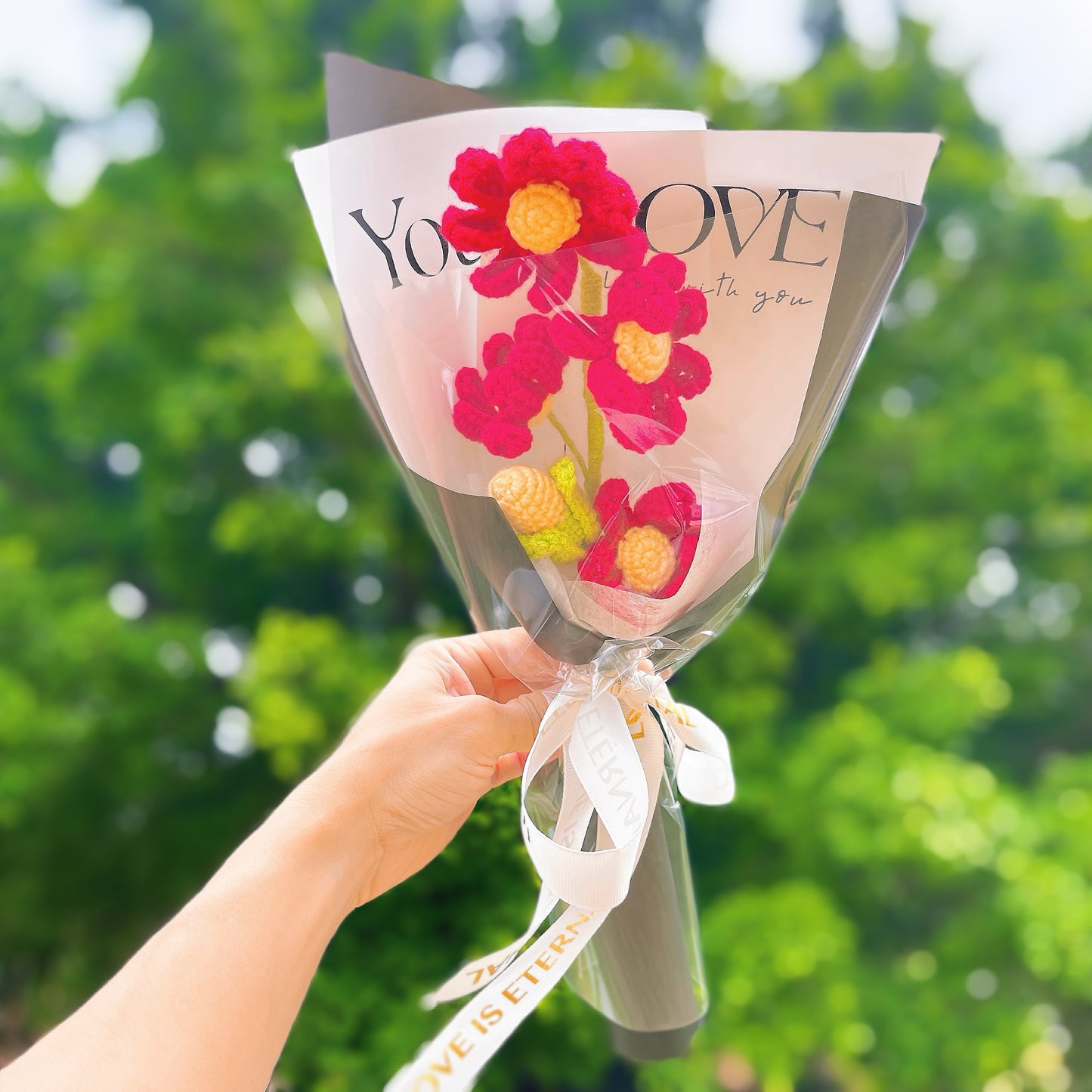 11月出生月菊花花束-手工鉤編單莖媽媽生日插花驚喜慶典