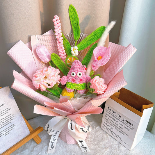 Handmade Patrick Star Themed Crochet Flower Bouquet - Calla Lily Tulip Carnation Rose – Customized Comics Floral Graduation