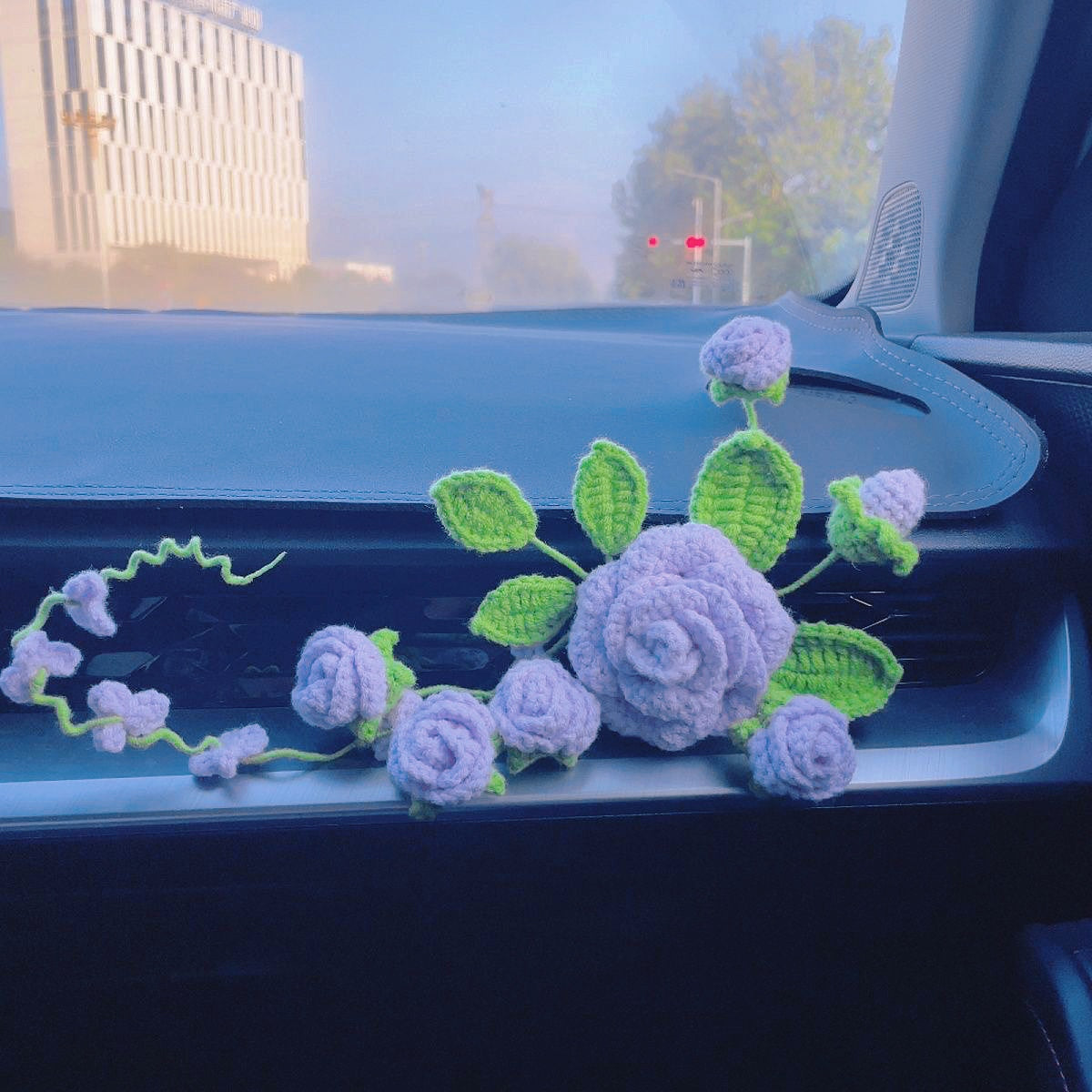 Handmade Crochet Rose Air Vent Car Decor | Pink, Purple, Yellow | Allergy-Friendly Floral Ornament | Perfect Gift for Birthdays, Valentine’s Day, Mother’s Day