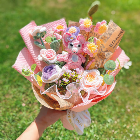 手工鉤針編織|玲娜貝兒(Linabell)靈感花束——低敏永生花藝擺飾,婚禮/母親節/生日禮物首選