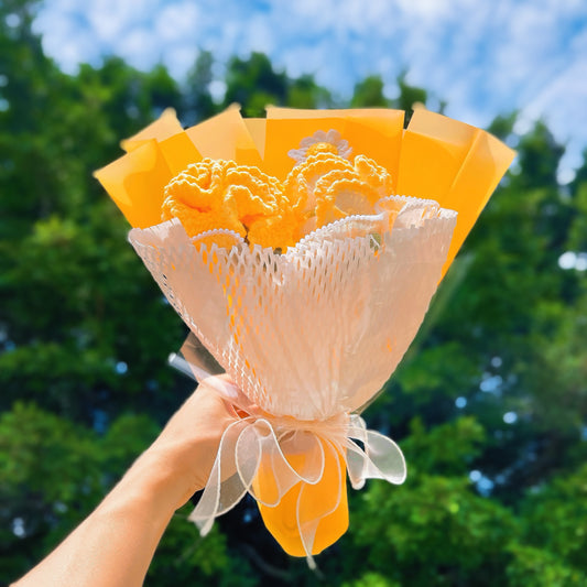 花屋系列手工黃色康乃馨鉤針花束-低過敏持久花藝畢業生日母親節禮物套裝