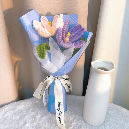 鬱金香小夜曲手鉤花束 - 手工鬱金香,低過敏初見禮,週年紀念/浪漫贈禮首選