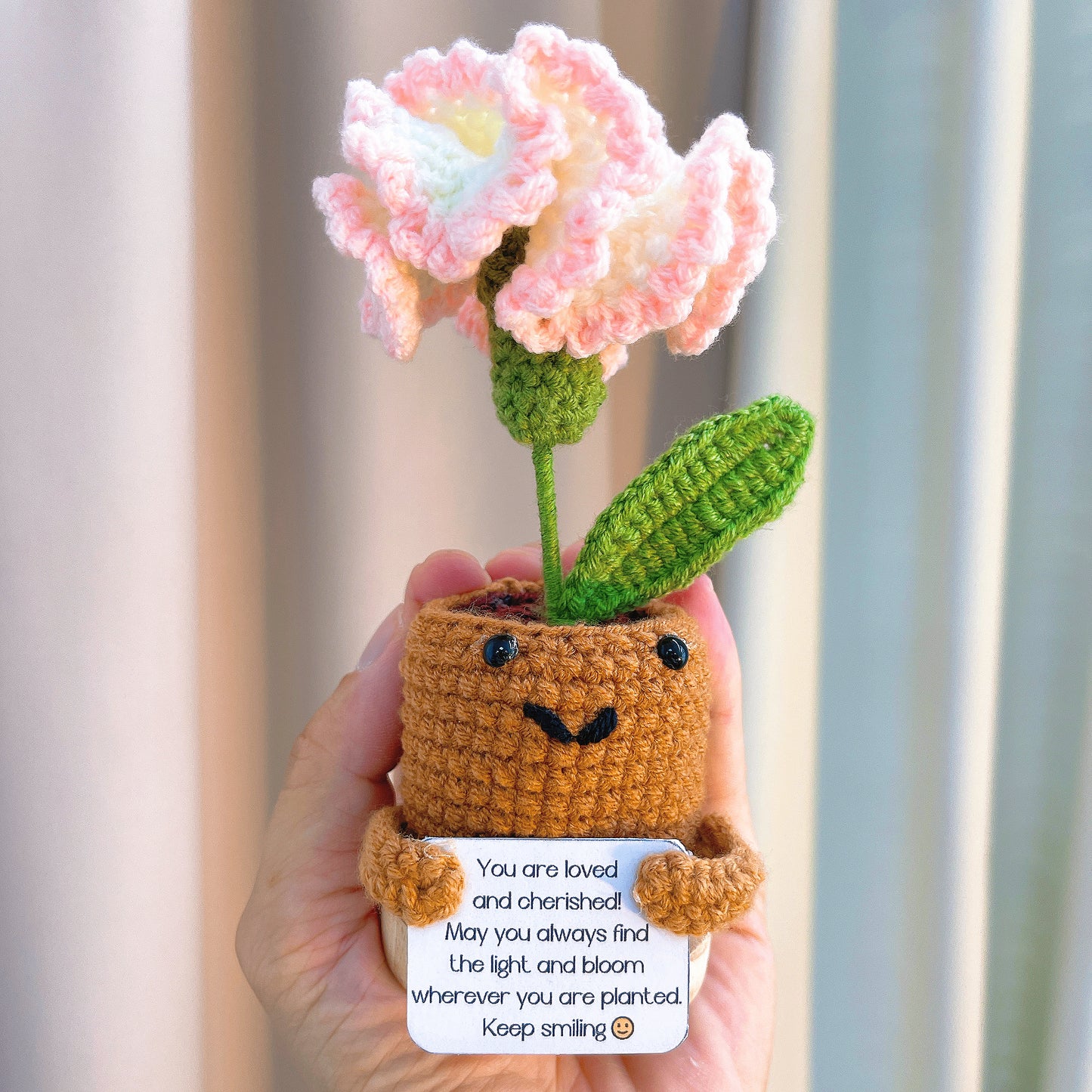 January Birth Month Carnation Bouquet - Birthday Flower Celebration Hand-Crocheted Single Stem Bouquet