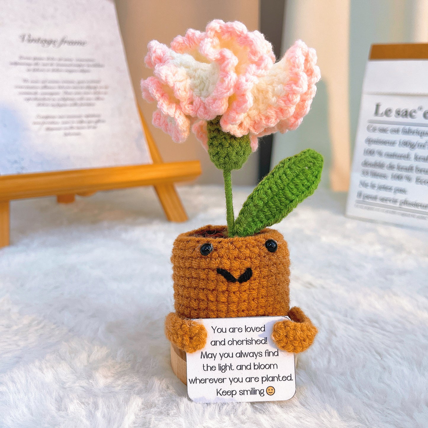 January Birth Month Carnation Bouquet - Birthday Flower Celebration Hand-Crocheted Single Stem Bouquet
