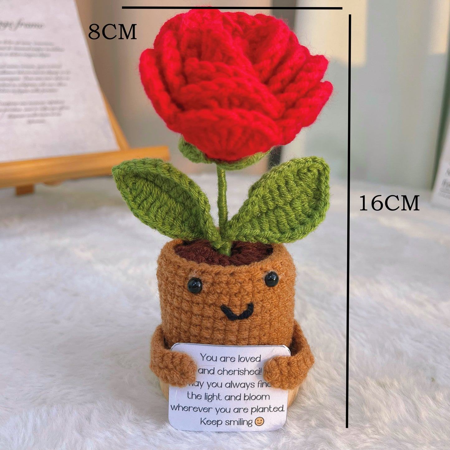 June Birth Month Rose Bouquet - Handcrafted Hooked Single Stem Birthday Flower with Baby's Breath, National Flower Celebration