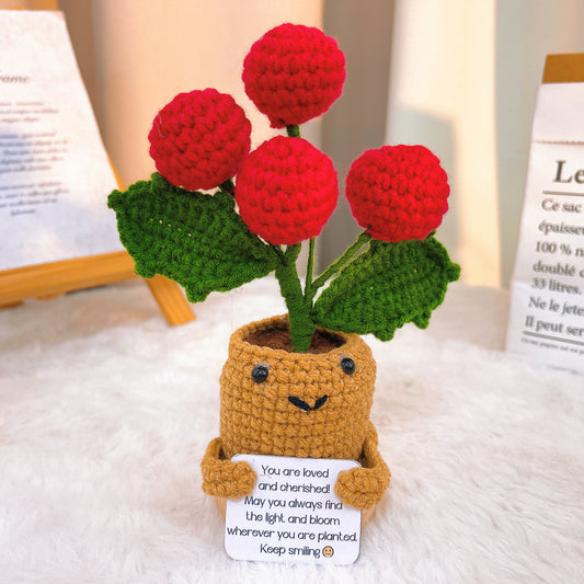 手作鉤織|十二月生日花、聖誕紅卡片座|不過敏、聖誕禮物、居家佈置、送禮