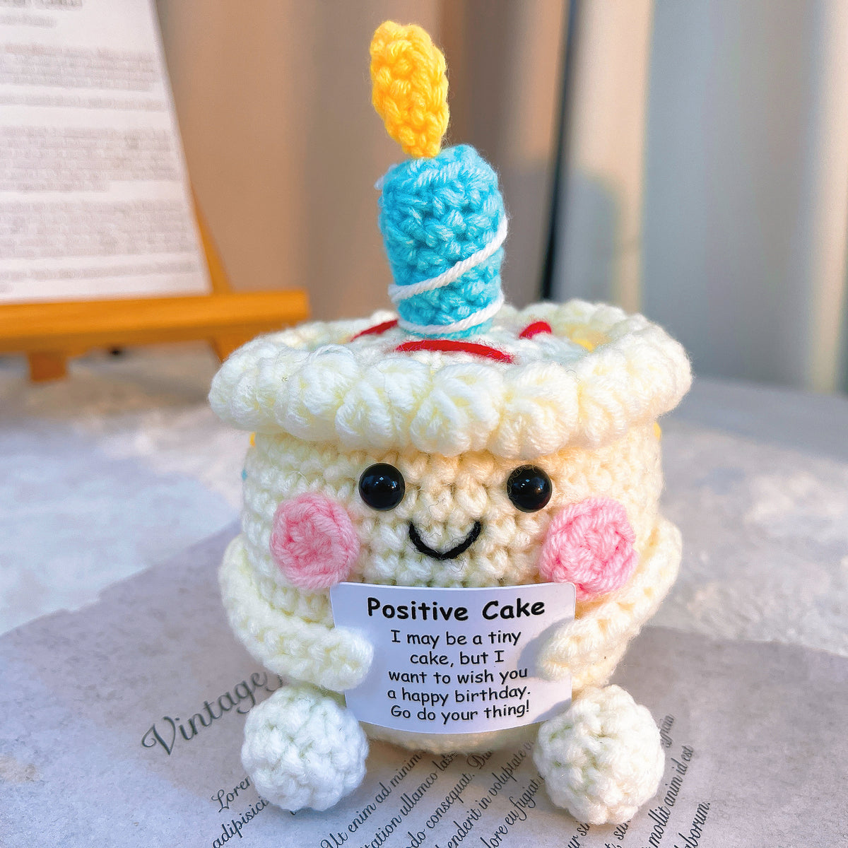 Crochet Birthday Cake with Customizable Card, Positive Cake Motivational Gift for Friends, Coworkers, Office, Happy Birthday, Encouragement - The Bloom Crafter