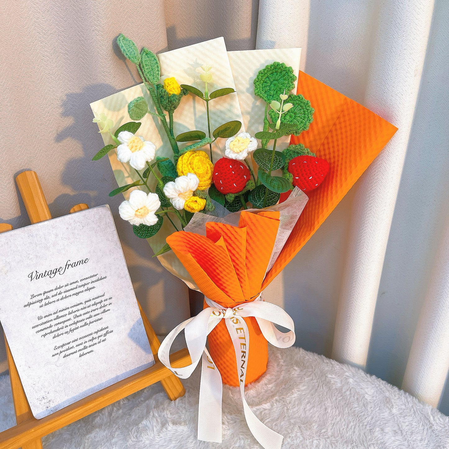 Handmade Crochet Strawberry Wrapped Bouquet - Valentine's Day Gift, Birthday Gifts for Girlfriend, Anniversary, Gift for Wife, Special Gift - The Bloom Crafter