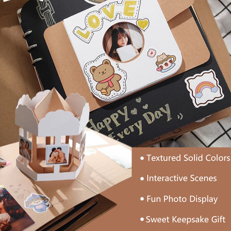Handmade Interactive 3D Pop-Up Scenic Scrapbook Album - DIY Memory Book Kit with Gift Box, Photo Corners, Stickers & Craft Supplies - Christmas, Wedding, Anniversary, Birthday Keepsake