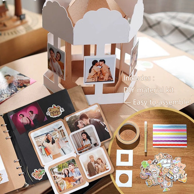 Handmade Interactive 3D Pop-Up Scenic Scrapbook Album - DIY Memory Book Kit with Gift Box, Photo Corners, Stickers & Craft Supplies - Christmas, Wedding, Anniversary, Birthday Keepsake