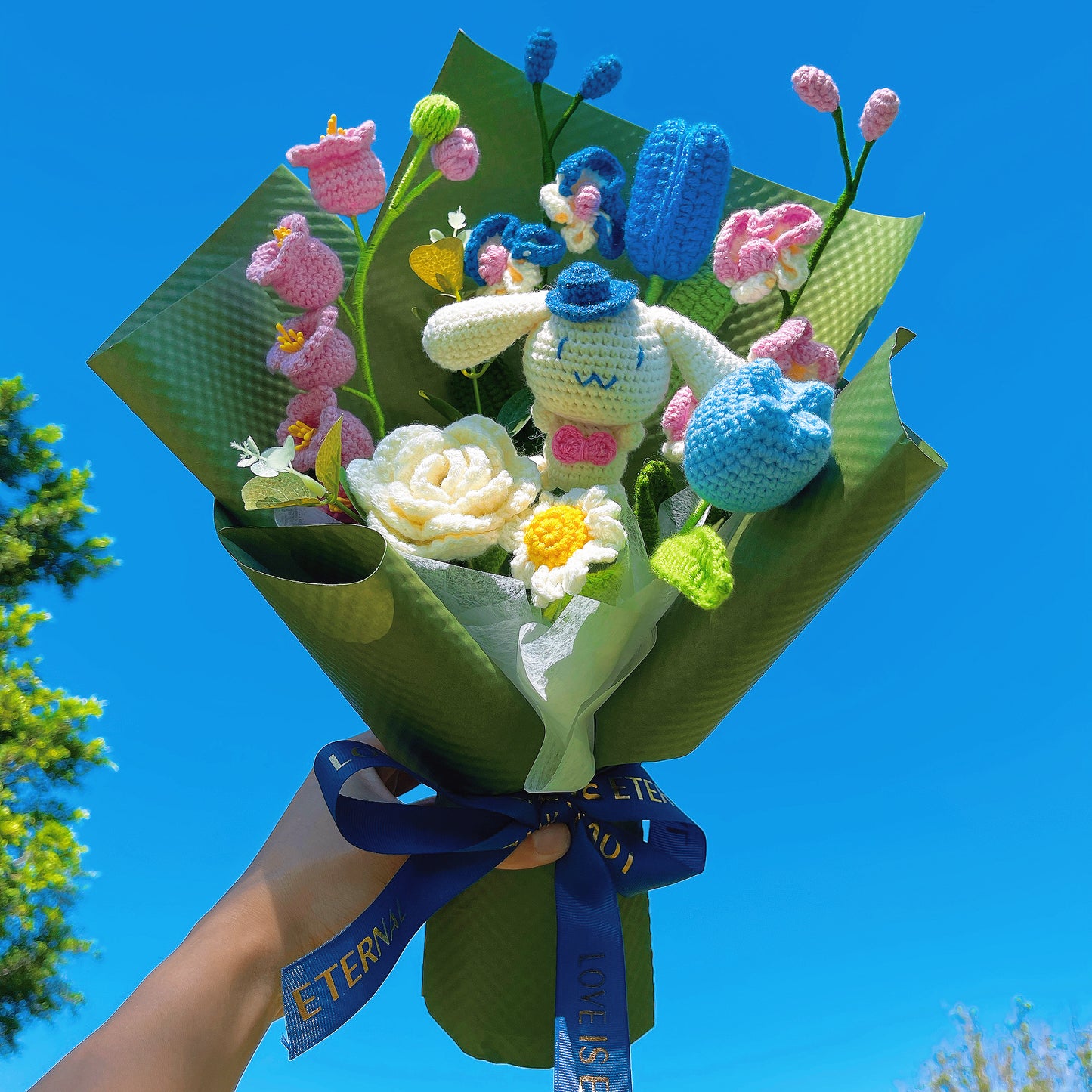 Cute White Puppy Themed Crochet Flower Bouquet - Hypoallergenic Gift for Birthdays, Valentine's Day