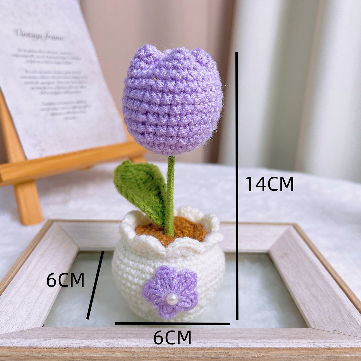 手作りかぎ針編み 「春を待つチューリップ」手編みプランター|選べる5色|ピンク・パープル・イエロー・ブルー・ミント|ホームデコレーション・誕生日・記念日・新築祝いギフトに
