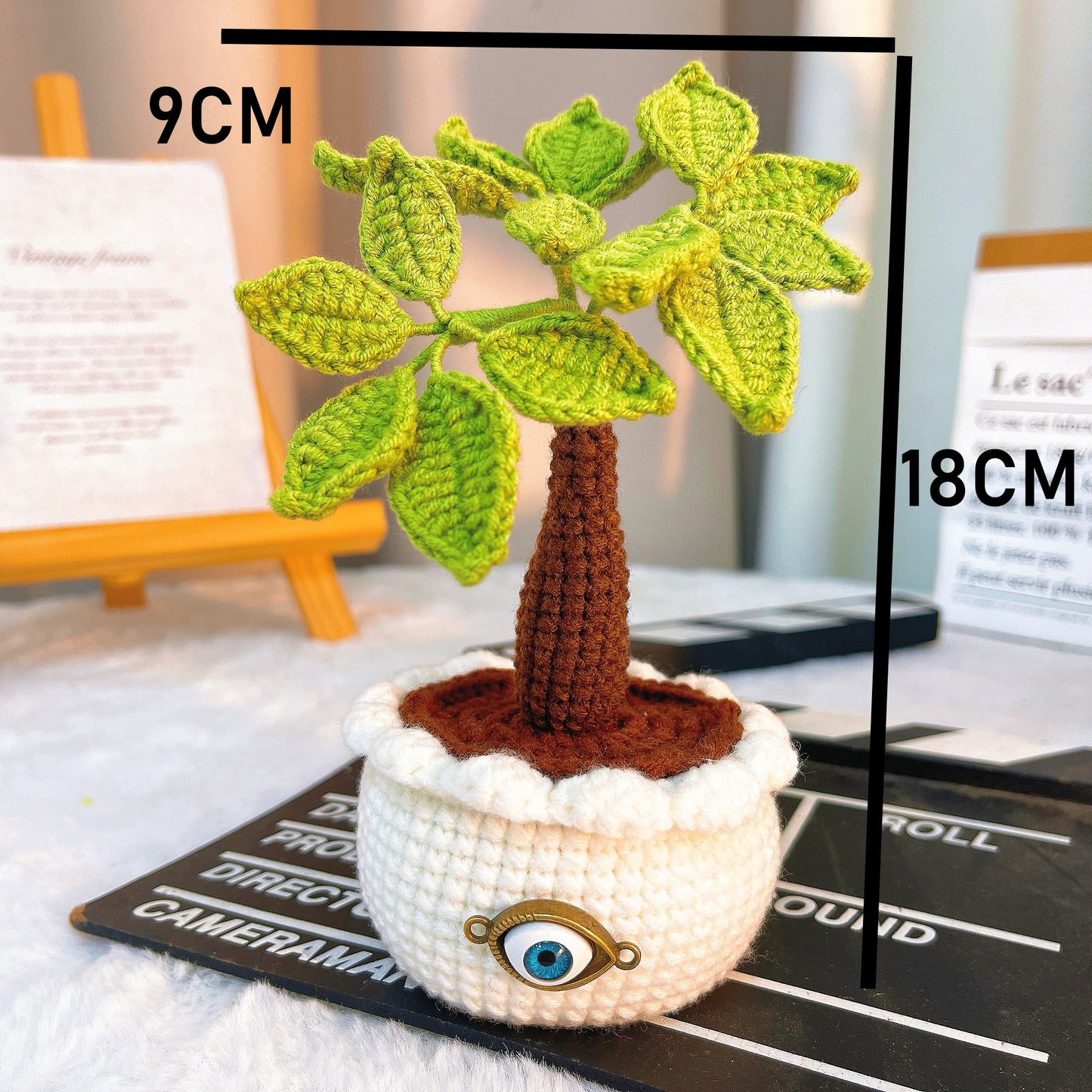 手工鉤針「招財樹」納扎爾邪眼盆栽——辦公室擺設的完美之選,象徵財富與繁榮的風水吉祥物