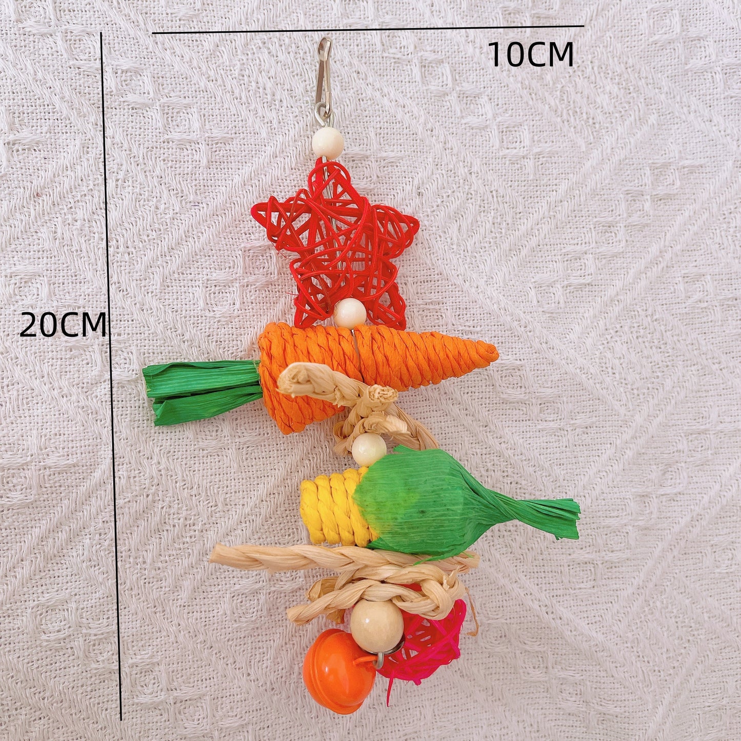2pcs Handmade Multicolored Parrot Indoor Birds Chew Toy with Hook - Bird Entertainment Tool with Star Chew for Parakeet/Budgie, Cockatiel, Finch, Lovebird, Monk Parakeet, Dove, Parrotlet, Sparrow