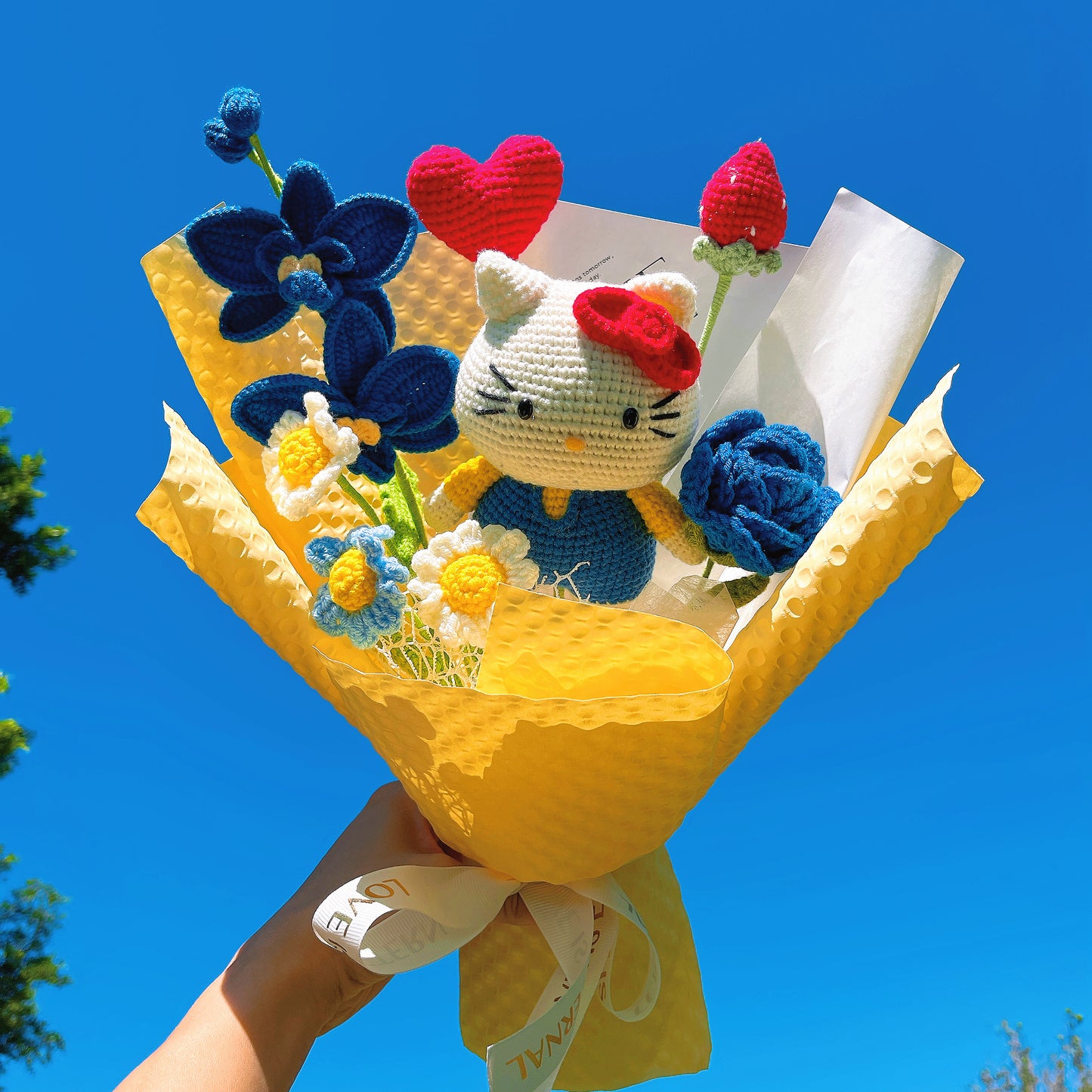 Cat Inspired Crochet Flower Bouquet - Handmade Flower Hypoallergenic Gift for Birthdays, Valentine's Day, Kids