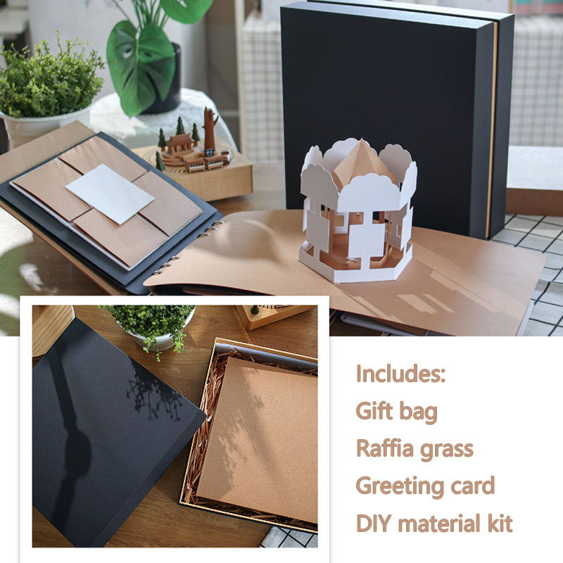 Handmade Interactive 3D Pop-Up Scenic Scrapbook Album - DIY Memory Book Kit with Gift Box, Photo Corners, Stickers & Craft Supplies - Christmas, Wedding, Anniversary, Birthday Keepsake