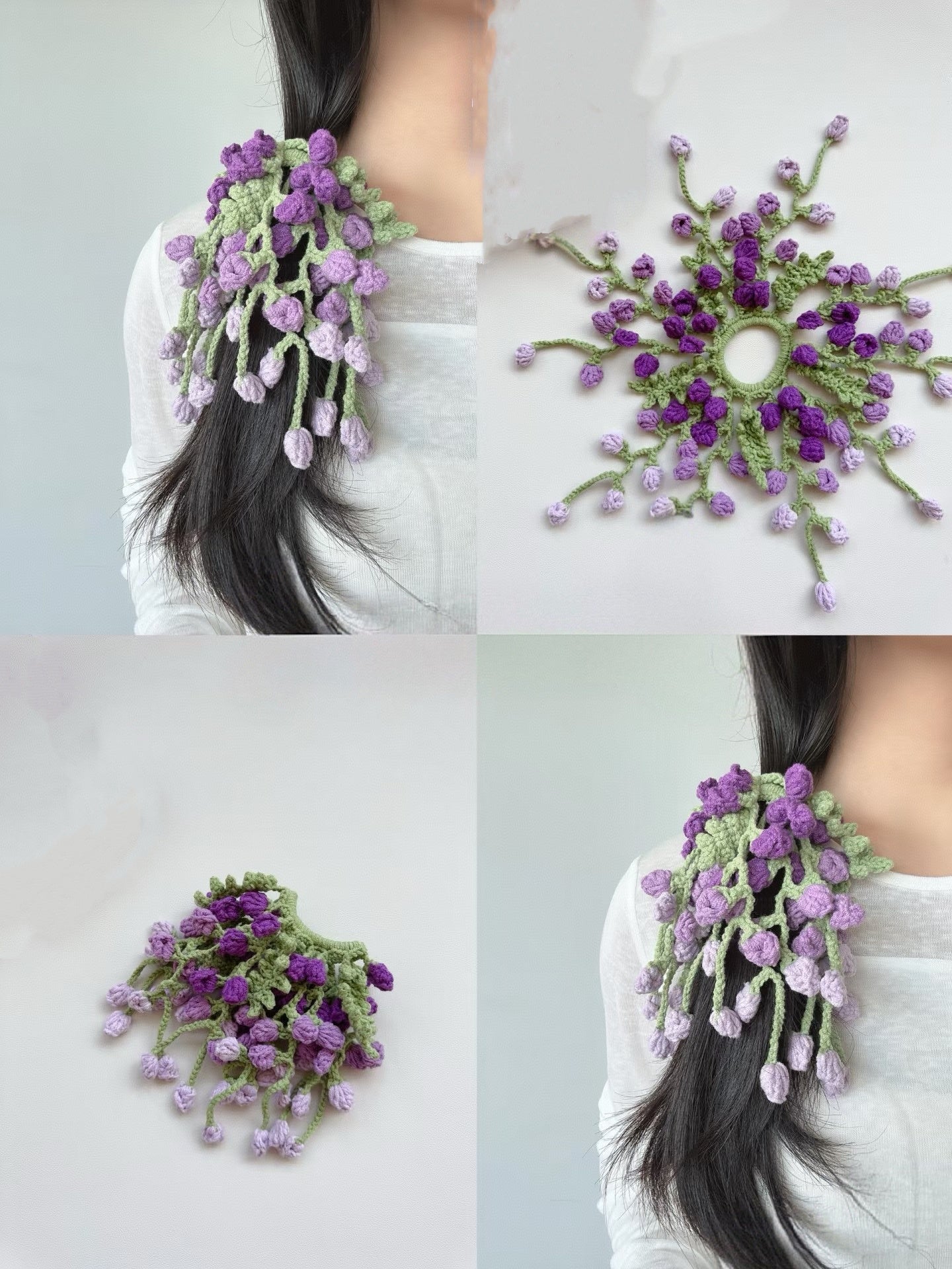 Fermacapelli a Fiore di Glicine all'Uncinetto Fatti a Mano – Elastici Morbidi e Ipoallergenici per Capelli da Donna e Ragazza – L'Accessorio Floreale Perfetto per Ogni Occasione!