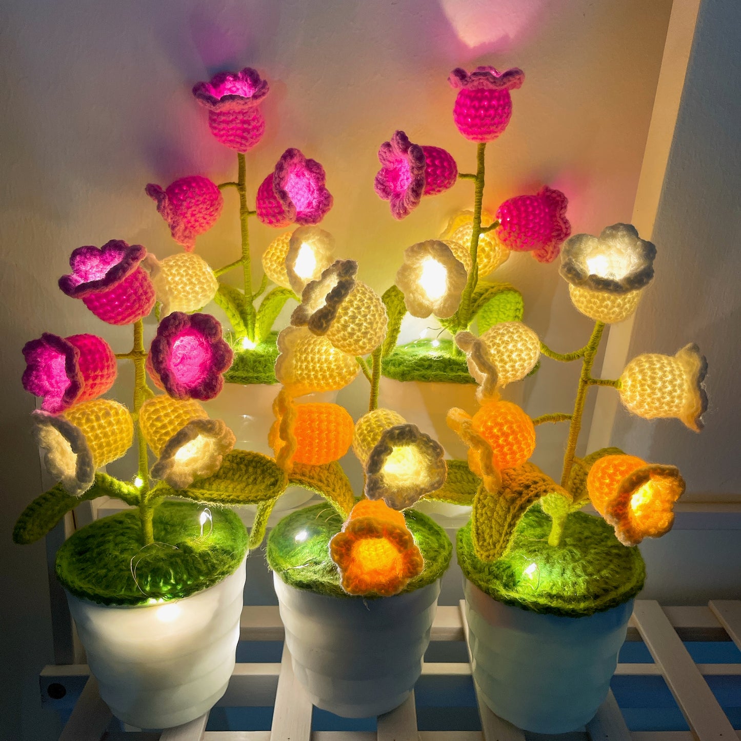 Crochet Lily Orchid Potted Plant LED Lamp - Mother's Day Chrismas Gift Exchange Secret Santa