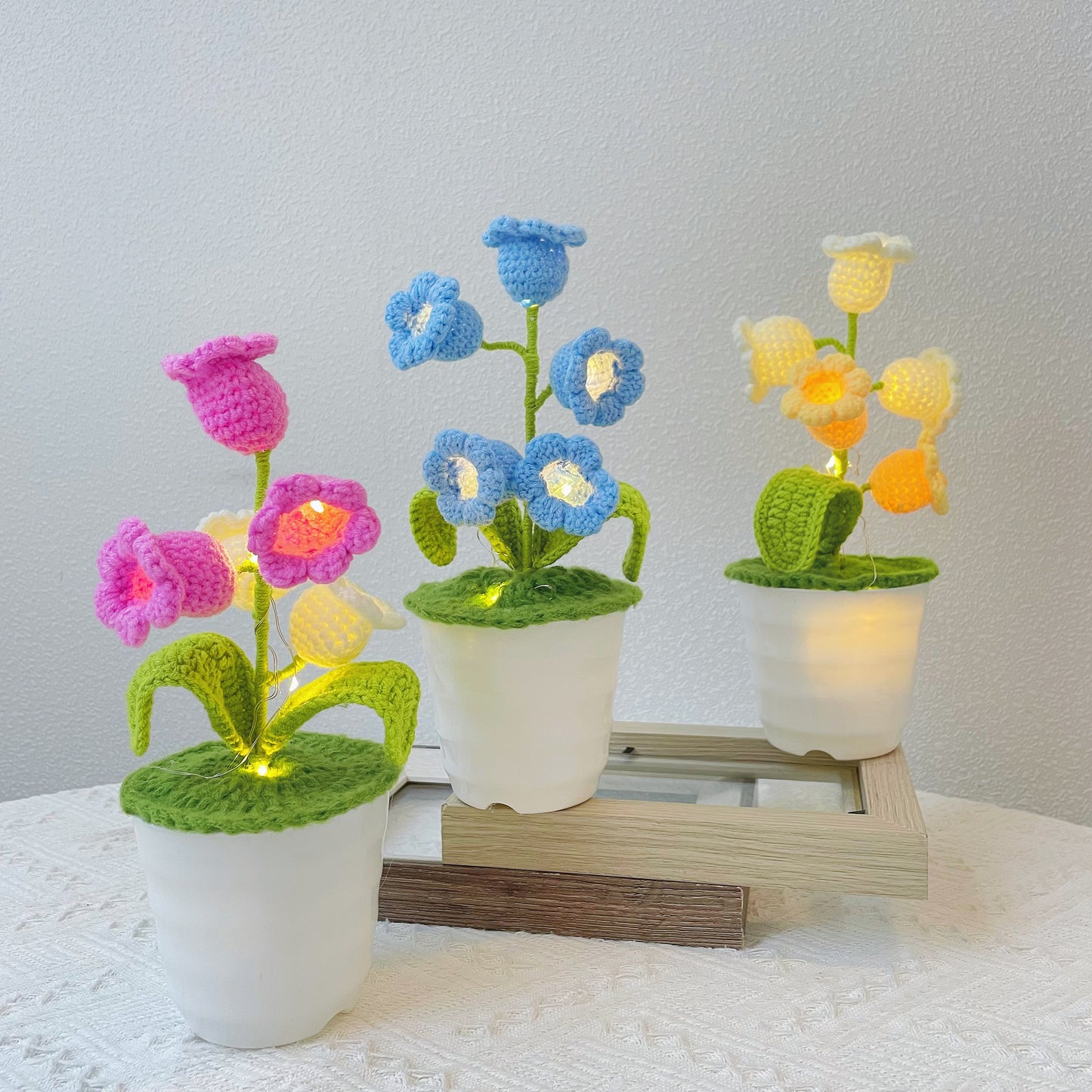 Crochet Lily Orchid Potted Plant LED Lamp - Mother's Day Chrismas Gift Exchange Secret Santa