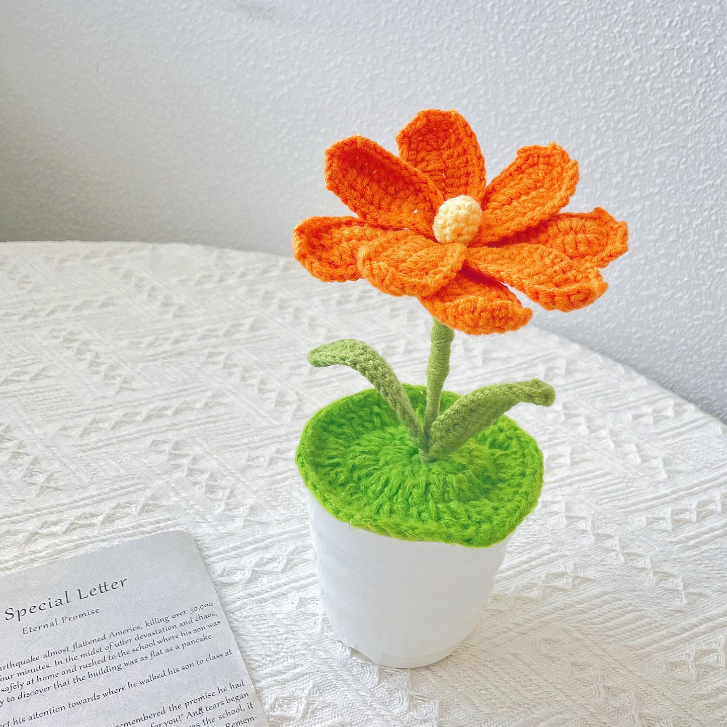Handmade Crochet Gesang Flower Pot - Unique Home Decor, realistic faux plant, perfect gift for plant lovers