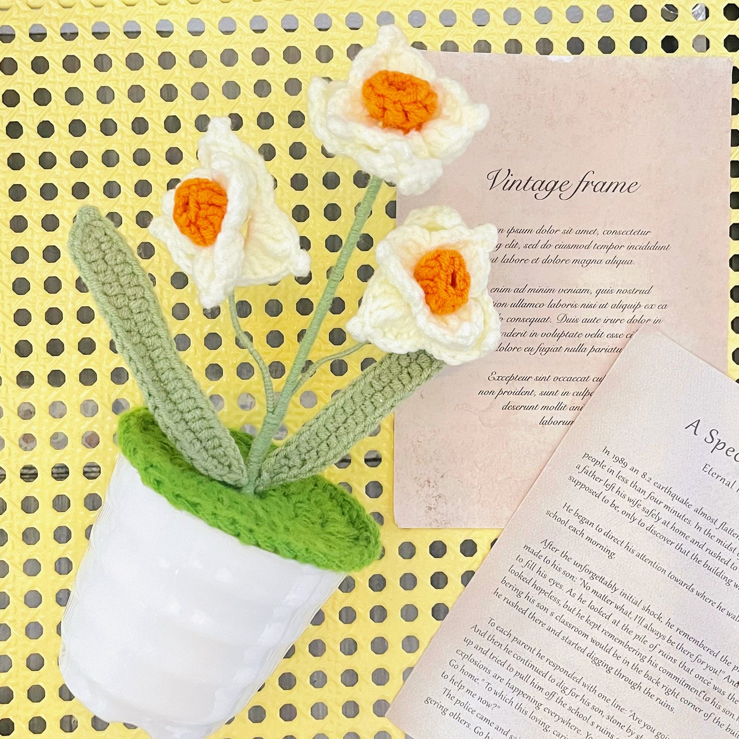 鉤針編織水仙盆栽 - 適合家中或辦公室的室內植物,手工製作,適合擺放臥室,永不凋謝之花,送她的禮物,小夜燈