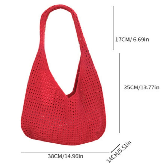 Customizable Handmade Crochet Mesh Net Tote Bag | Large Capacity Slouchy Shoulder Knit Bag |Customizable with Crochet Flowers & Leaves | Multiple Colors | Boho Beach Bag | Gift for Birthday, Mother's Day, Graduation, Anniversary | Allergy-Friendly
