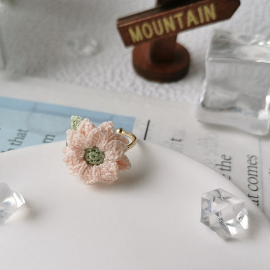 Sunflower Crochet Earrings & Rings - Handmade Lace Thread Micro Crochet Floral Ear Hooks, Studs, Dainty Rings - Hypoallergenic Flower Jewelry, Gift for Women, Boho Chic Accessories