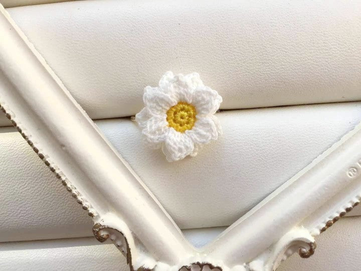 Sunflower Crochet Earrings & Rings - Handmade Lace Thread Micro Crochet Floral Ear Hooks, Studs, Dainty Rings - Hypoallergenic Flower Jewelry, Gift for Women, Boho Chic Accessories