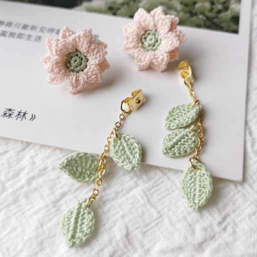 Sunflower Crochet Earrings & Rings - Handmade Lace Thread Micro Crochet Floral Ear Hooks, Studs, Dainty Rings - Hypoallergenic Flower Jewelry, Gift for Women, Boho Chic Accessories