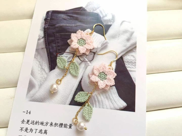 Sunflower Crochet Earrings & Rings - Handmade Lace Thread Micro Crochet Floral Ear Hooks, Studs, Dainty Rings - Hypoallergenic Flower Jewelry, Gift for Women, Boho Chic Accessories