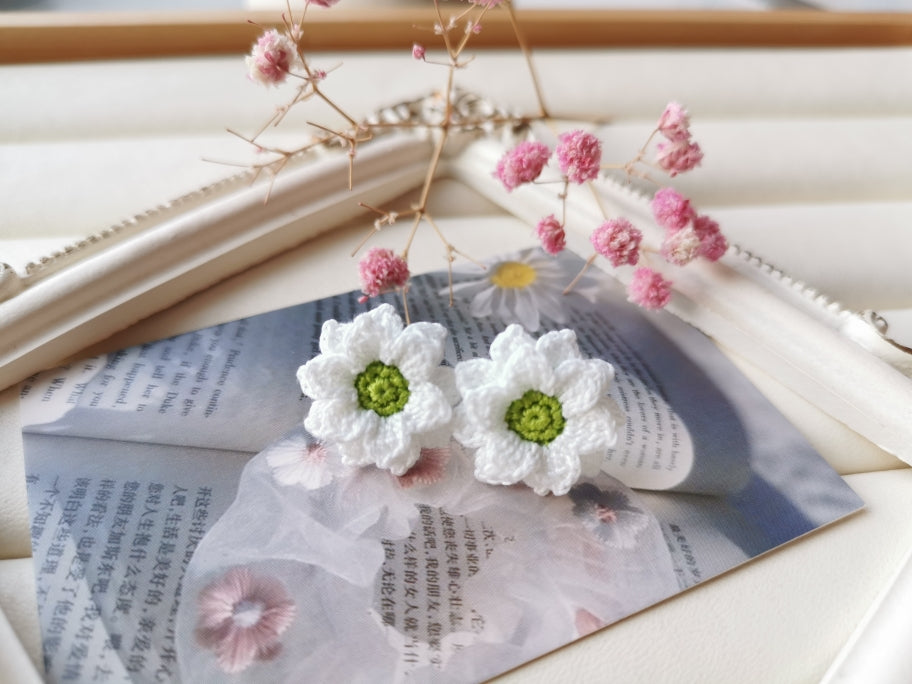 Sunflower Crochet Earrings & Rings - Handmade Lace Thread Micro Crochet Floral Ear Hooks, Studs, Dainty Rings - Hypoallergenic Flower Jewelry, Gift for Women, Boho Chic Accessories