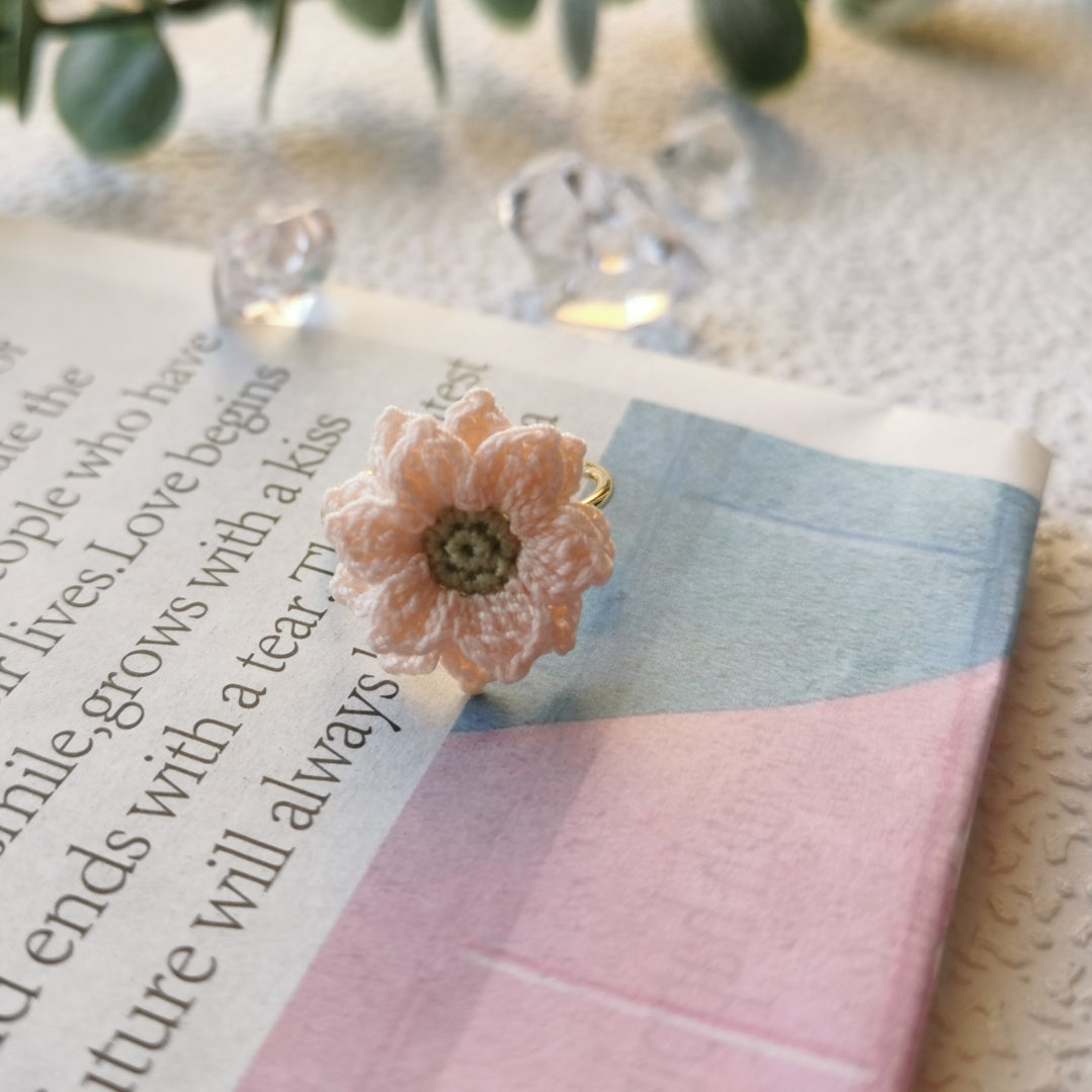 Sunflower Crochet Earrings & Rings - Handmade Lace Thread Micro Crochet Floral Ear Hooks, Studs, Dainty Rings - Hypoallergenic Flower Jewelry, Gift for Women, Boho Chic Accessories