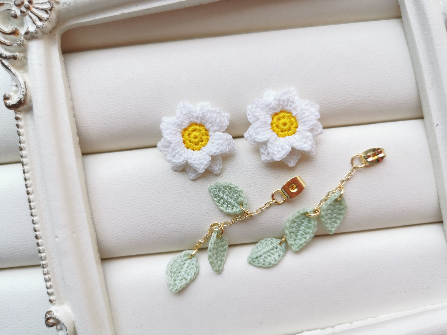 Sunflower Crochet Earrings & Rings - Handmade Lace Thread Micro Crochet Floral Ear Hooks, Studs, Dainty Rings - Hypoallergenic Flower Jewelry, Gift for Women, Boho Chic Accessories