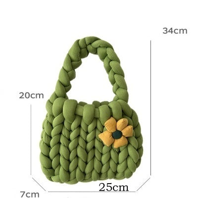 Handmade Crochet Tote Bag - Dopamine Flower Iceland Wool - Cute Women's Purse in 9 Colors: Cream, Avocado Green, Cherry Pink, Light Blue, Pink, Purple, Mint Green, White, Black