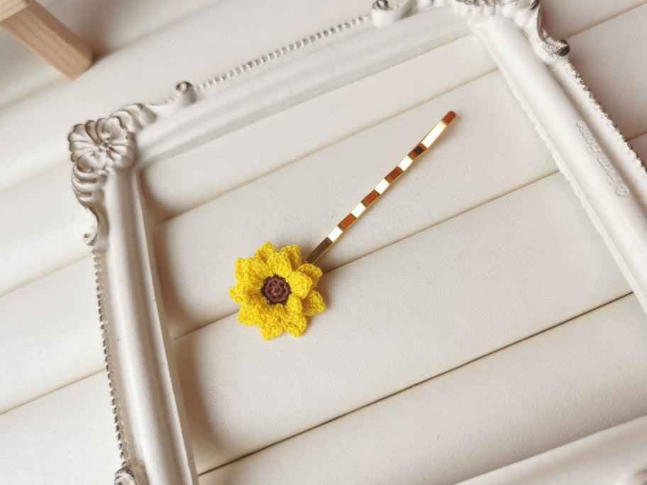 Sunflower Crochet Earrings & Rings - Handmade Lace Thread Micro Crochet Floral Ear Hooks, Studs, Dainty Rings - Hypoallergenic Flower Jewelry, Gift for Women, Boho Chic Accessories