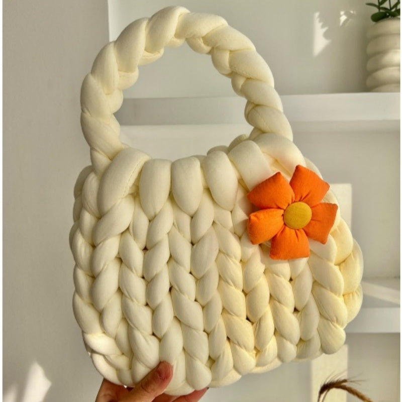 Handmade Crochet Tote Bag - Dopamine Flower Iceland Wool - Cute Women's Purse in 9 Colors: Cream, Avocado Green, Cherry Pink, Light Blue, Pink, Purple, Mint Green, White, Black