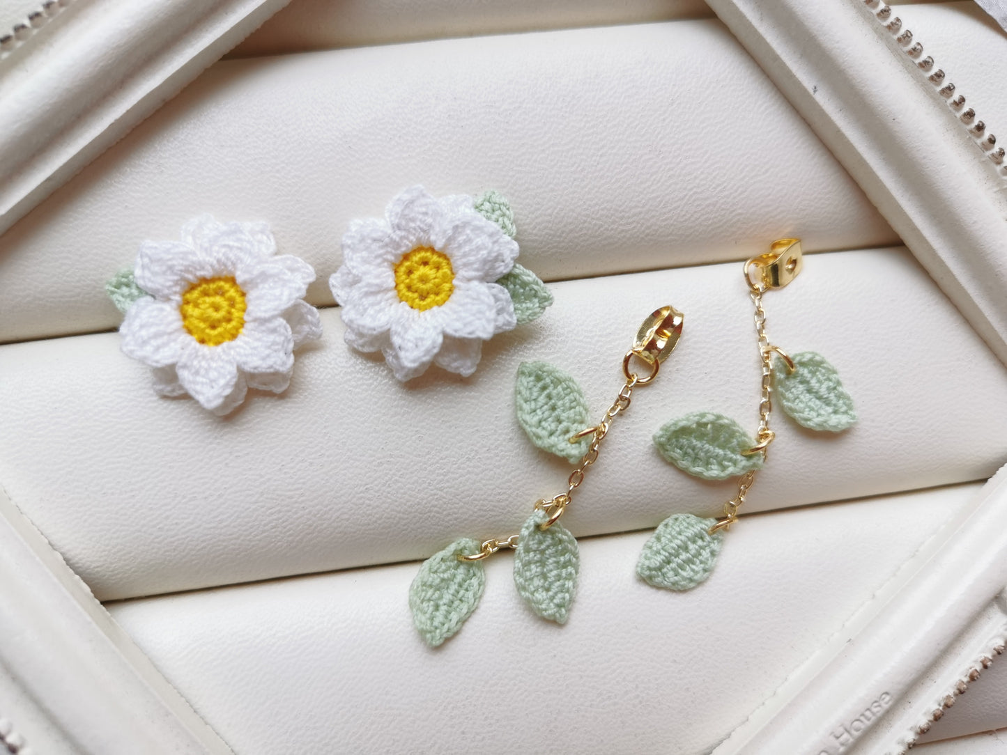 Sunflower Crochet Earrings & Rings - Handmade Lace Thread Micro Crochet Floral Ear Hooks, Studs, Dainty Rings - Hypoallergenic Flower Jewelry, Gift for Women, Boho Chic Accessories