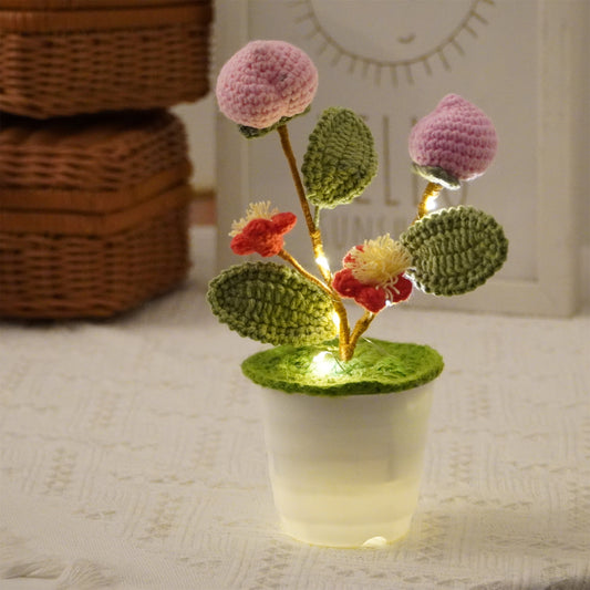 手工鉤針水蜜桃盆栽 - 擬真果實造型 - 獨特居家裝飾 - 植物愛好者完美禮物 - 匠心手作工藝