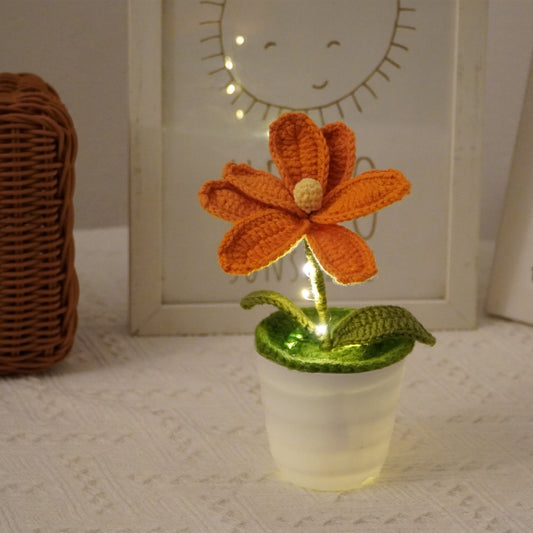 手工鉤針編織格桑花盆栽 - 獨特家居裝飾,逼真仿真植物,植物愛好者的完美禮物