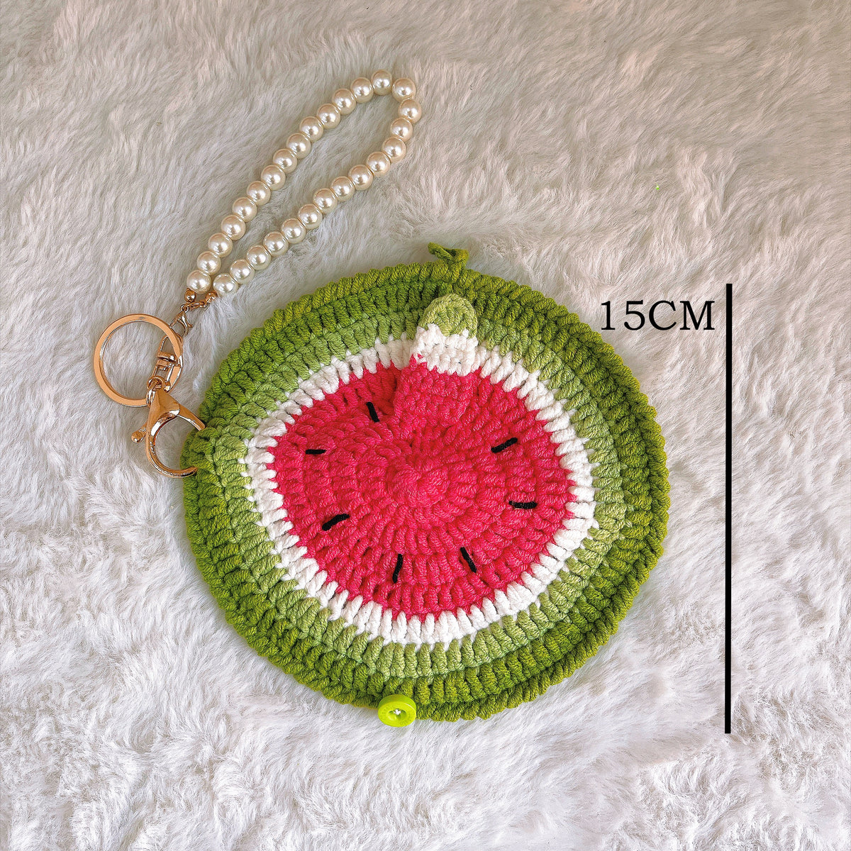 Handmade Crochet Sunglasses Pouch Bag, Fruit-Shaped Eyeglass Case Cover (Watermelon/Kiwi), Cute Keychain Purse for Women, Travel Pouch for Glasses/Phone/Makeup, Bag Charm Hanging Decor, Stocking Stuffer Gift for Her