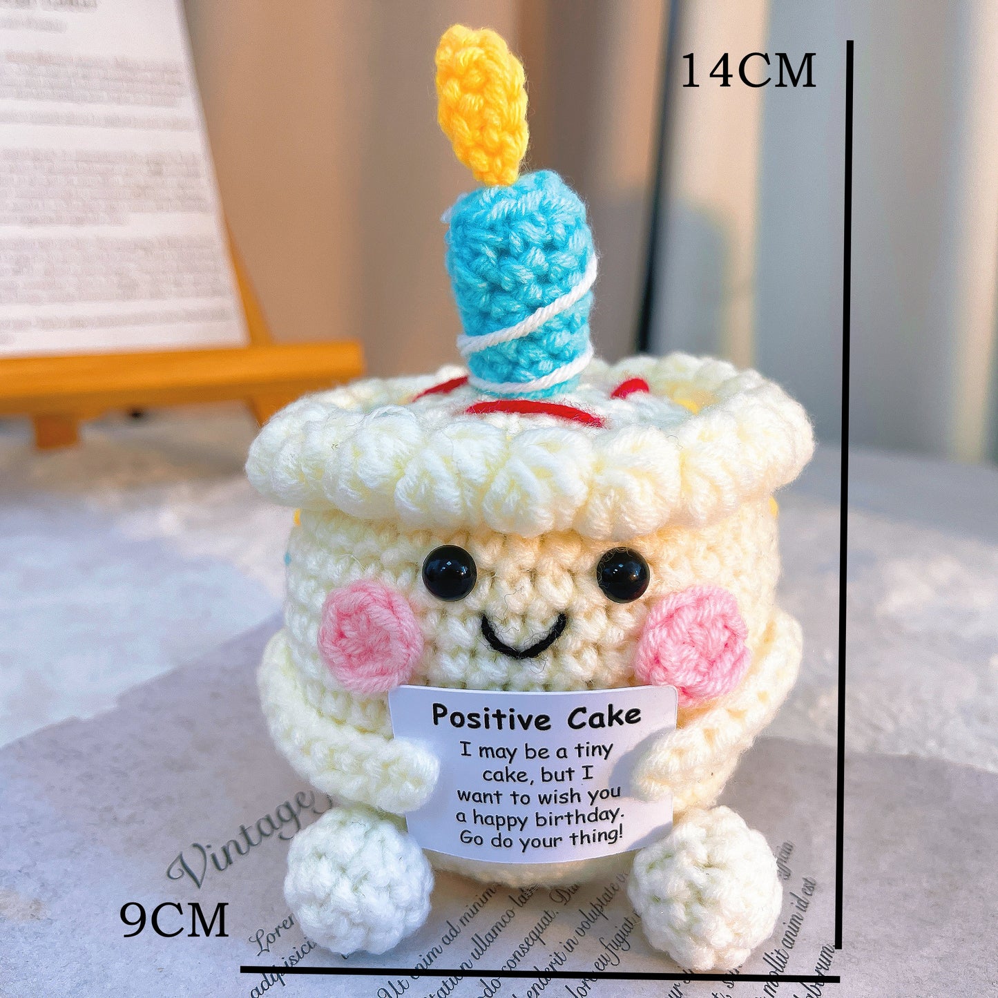 Crochet Birthday Cake with Customizable Card, Positive Cake Motivational Gift for Friends, Coworkers, Office, Happy Birthday, Encouragement