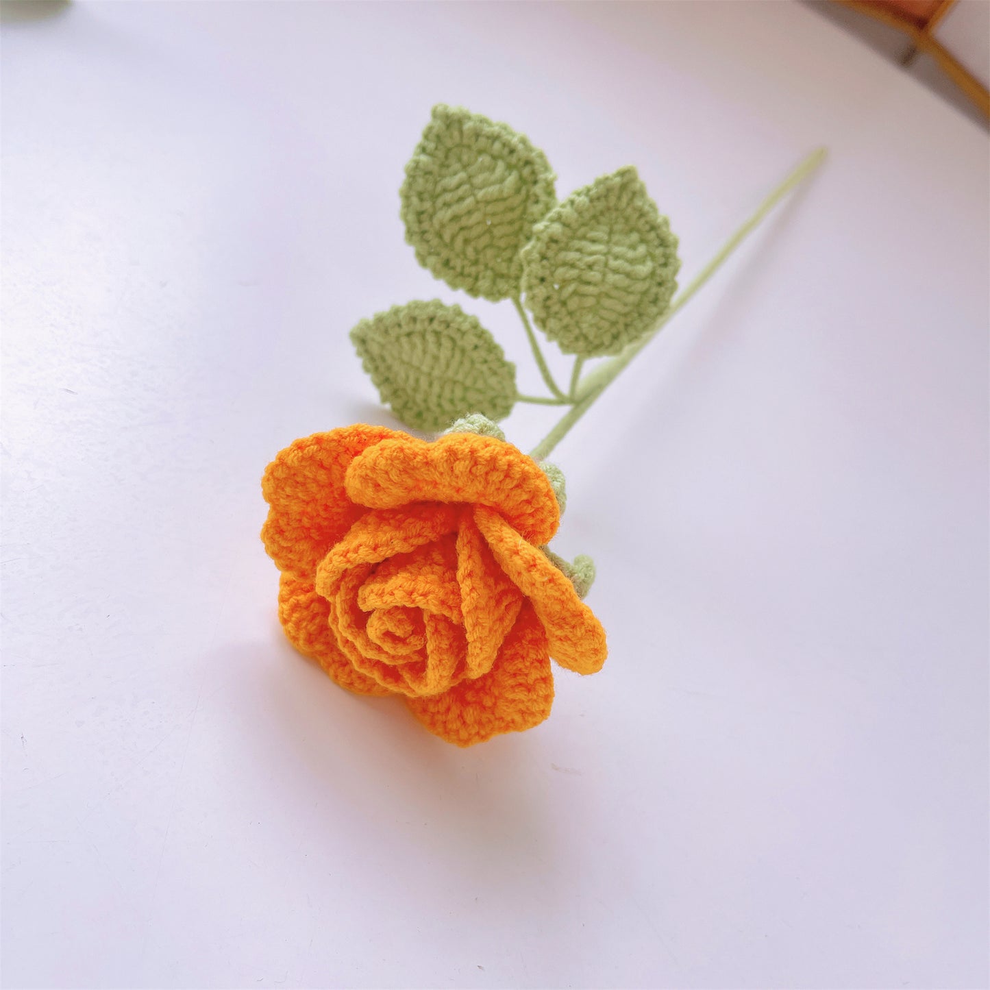 Handcrafted Crochet Red and Orange Floral Arrangement Bouquet with Eucalyptus Leaves, Perfect for Gifts, Weddings, and Special Occasions