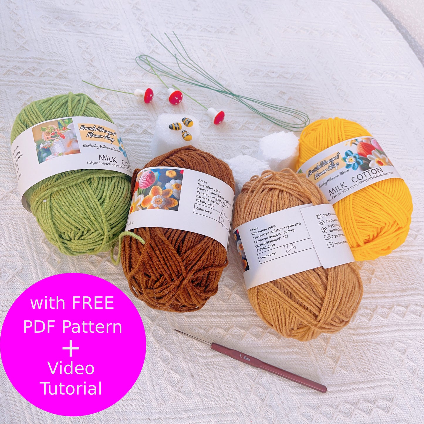 向日葵鉤針花盆材料包|完整套組:含圖解教程+影音教學+高級材料