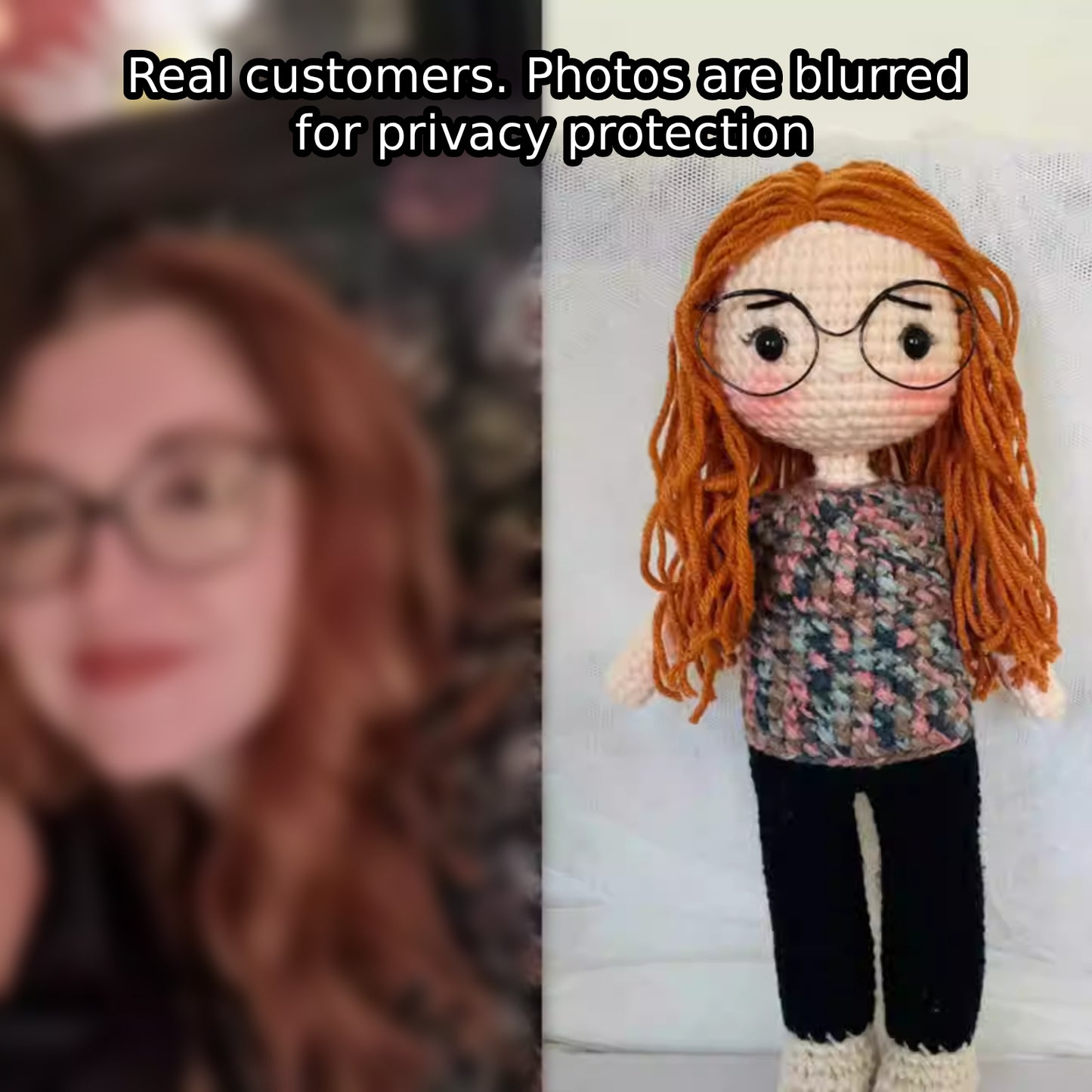 Poupée au crochet personnalisée (28 cm) - Amigurumi personnalisé pour garçon/fille/diplômé - Service de création de poupées photo - Cadeau unique pour anniversaire, mariage, remise de diplôme, Saint-Valentin