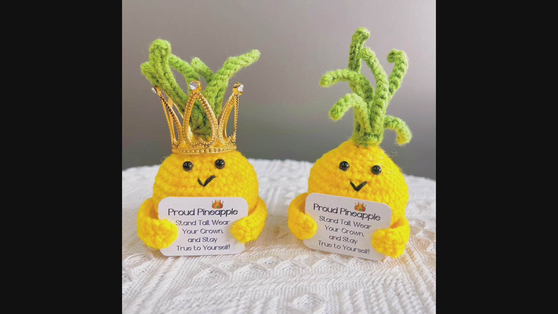 Handcrafted Crochet Proud Pineapple Positive Plushie with Positive Quote (Custom / Personalized Text Available) Tall Crown