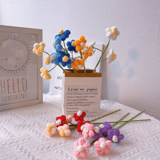 Crochet Puff Daisy Stake - Versatile Home Decor and Gift - Bouquets, Vases, and Table Centerpieces - Eco-friendly - Vintage-inspired Design