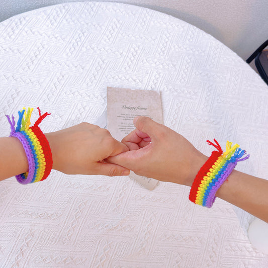 2Pcs LGBTQIA+ Rainbow Pride Crochet Handmade Wristband - Couple Bracelet, Pride Gift, Friendship Bracelet for Men and Women, LGGT Festival