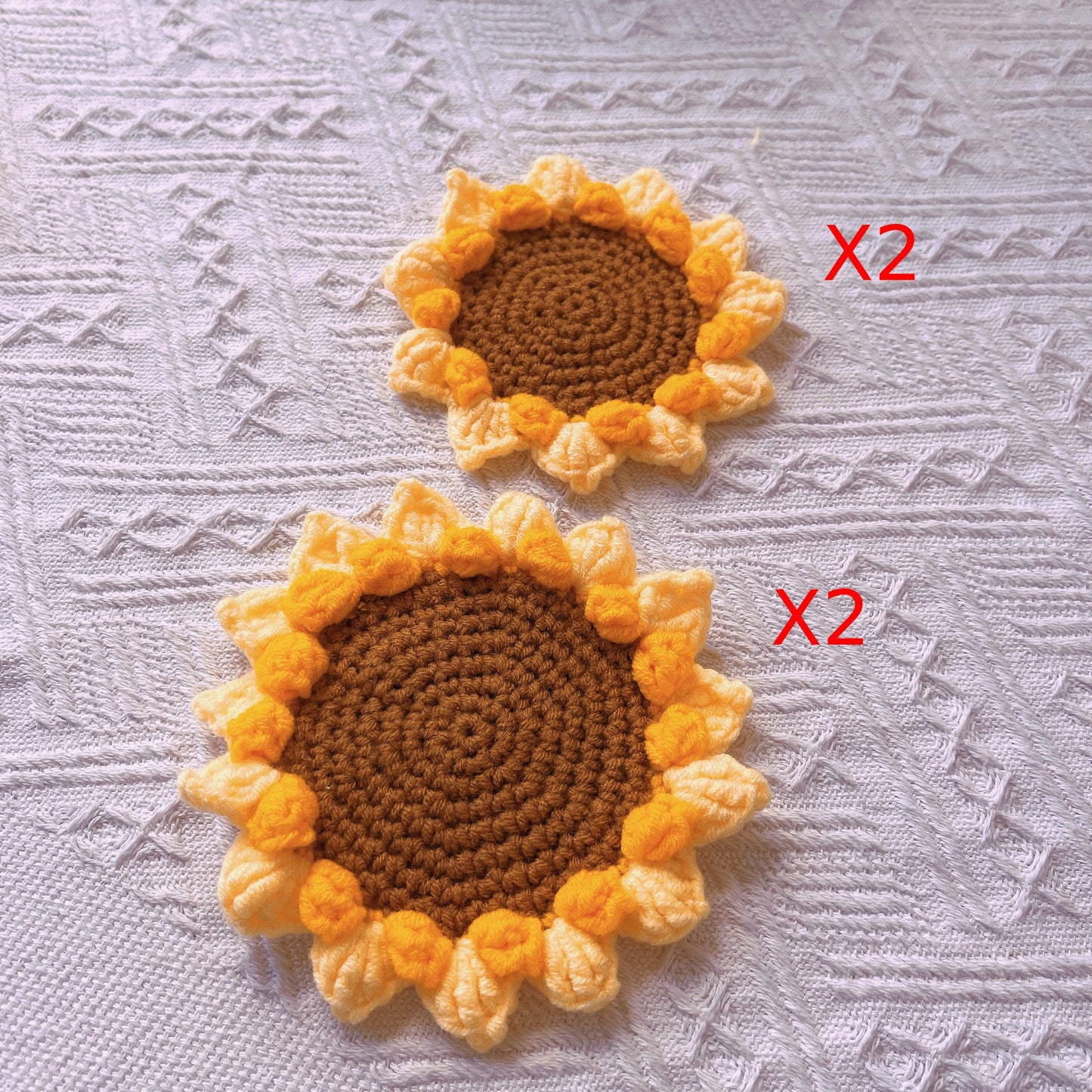 Handmade Crochet Sunflower Coaster in a Basket Set - Drink Mats, Table Protection, Kitchen Accessories, Housewarming Gift, Coasters Pot
